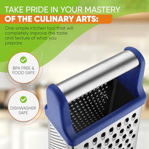 Image of Spring Chef Stainless Steel XL Cheese Grater for Kitchen, Sapphire