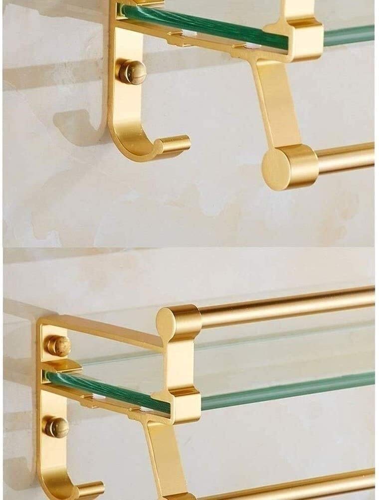 Mensola da bagno in vetro temperato da parete in alluminio con barra per asciugamani e binario, moderna mensola rettangolare da appendere per bagno (60 cm)