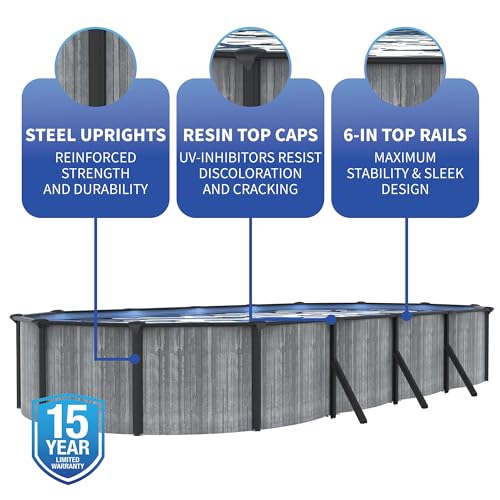 Image of San Pedro 12x24-ft Oval 52-in Deep 6-in Top Rail Above Ground Steel Wall Swimming Pool Package