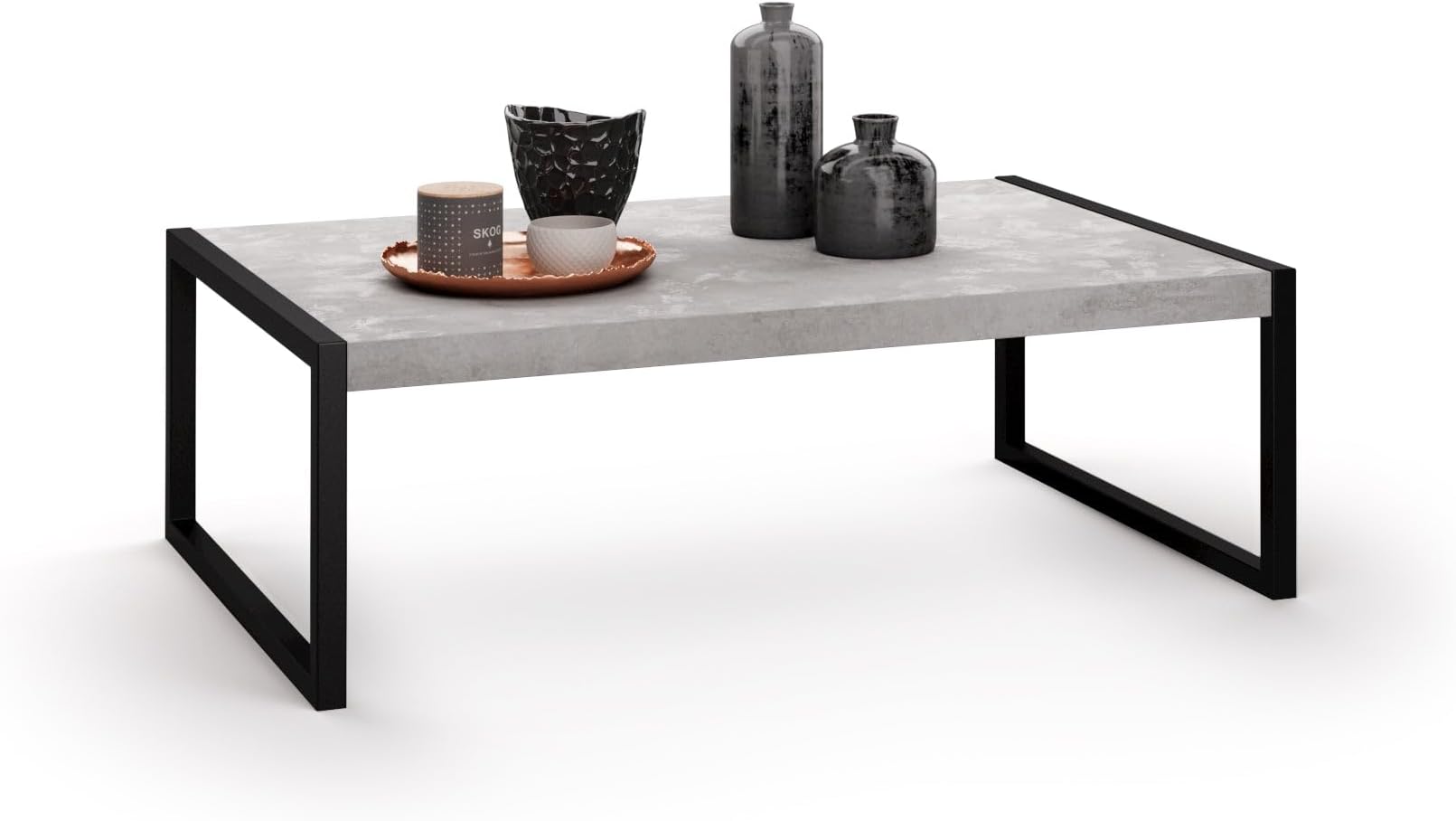 Mobili Fiver, Luxury Low Coffee Table, Concrete Effect, Grey, Melamine-Finished/Iron, Modern Coffee Table, Italian Furniture
