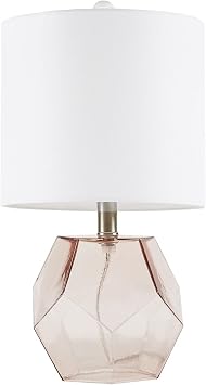 510 Design Bella Glass Table Lamps for Bedroom، Nightstand Light with Cotton Blend Fabric Shade، Rotary Switch، 60 "Corded، 60W Bulb، Transition، Contemporary، Used At Desk Side، Living Space - Pink