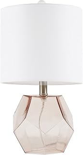 510 Design Bella Glass Table Lamps for Bedroom, Nightstand Light With Cotton Blend Fabric Shade, Rotary Switch, 60" Corded, 60W Bulb, Transitional, Contemporary, Used At Desk Side, Living Space - Pink