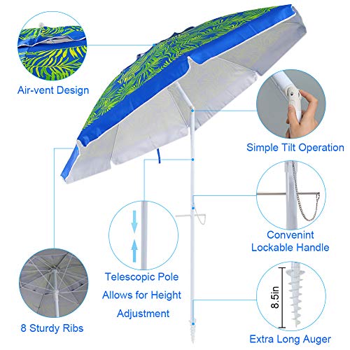 YATIO 7ft Beach Umbrella SPF/UPF100+, Beach Umbrellas for Sand Heavy