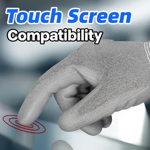 Image of Industrial, Civil, Woodworking, Machanical Cut-Resistant Gloves - PU Palm Coated, HPPE /Fiberglass Core - Lightweight, High Dexterity Safety Gloves for Warehouse (2 Pair, Cut Level 5)