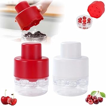 Cherry Pitter Tool Pit Remover, 2025 Upgraded 7-in-1 Portable Cherry Core Remover Stoner Pitter Quick Release, Multiple Corer Tool for for Kitchen, Cake Shop, Fruit Salad Red+White