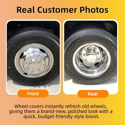 Image of 4X 17 Polished Stainless Steel Dually Wheel Simulators,Bolt-On Wheel Covers with Center Caps, 8 Lug Hubcaps Fit for 2011-2025 Chevy Silverado 3500 / GMC Sierra 3500 HD Dual Wheel Trucks C17C8