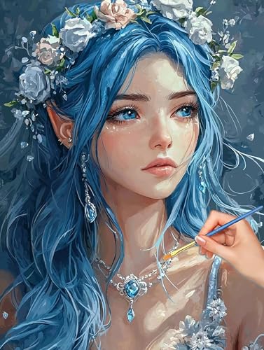 Angel Paint by Numbers for Adults, DIY Paint by Numbers Flower, Painting by Number for Adults Beginners, Canvas Kits with Brushe