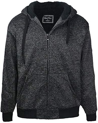 LeeHanTon Fleece Hoodie Mens Full Zip Sherpa Lined Athletic Winter Warm Thick Heavyweight Workout Jacket Charcoal 2XL
