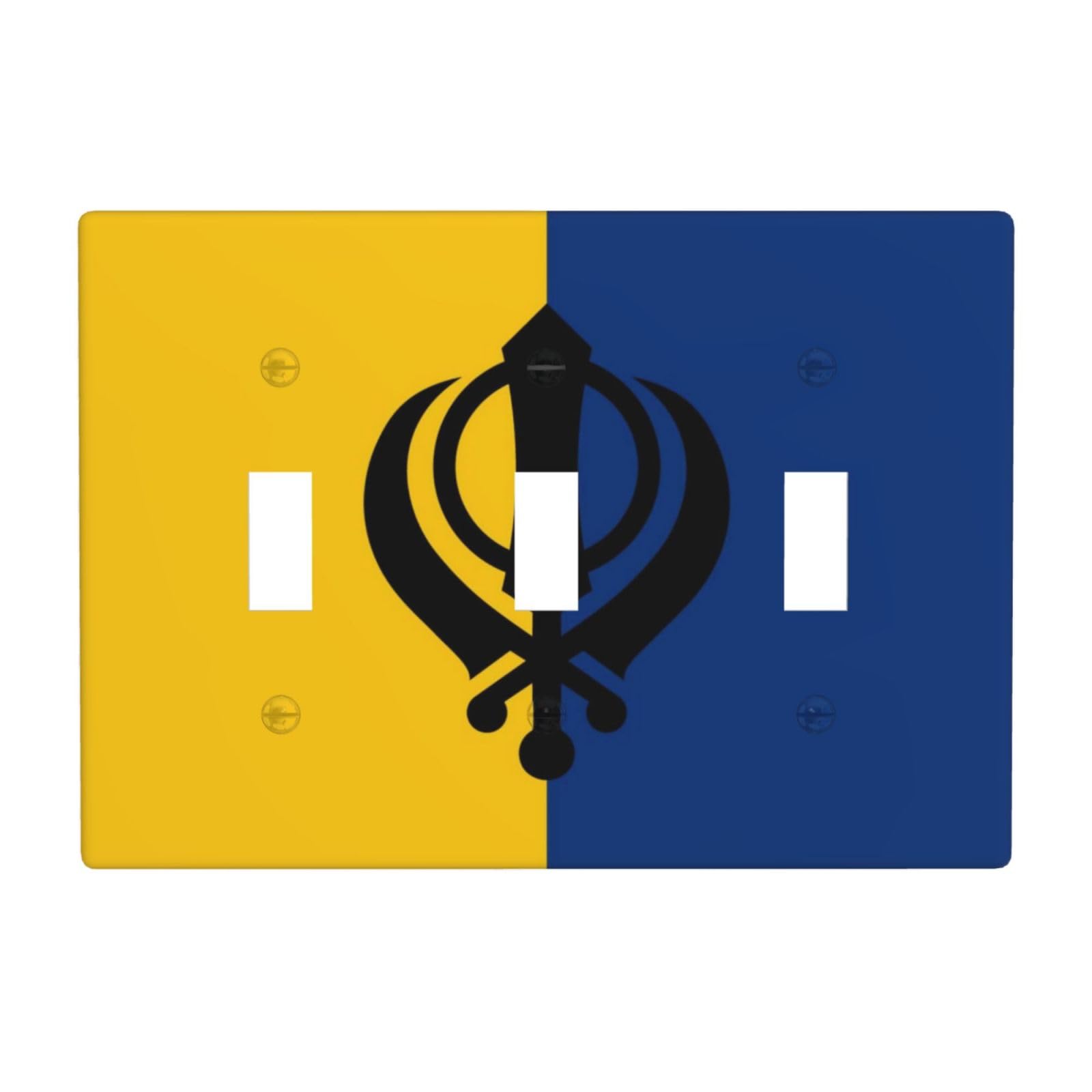 Khalistan Flag 3 Gang Switch Plate Cover-Unbreakable Polycarbonate Wall Plate, Heat Resistant Toggle Switch Decor for Home