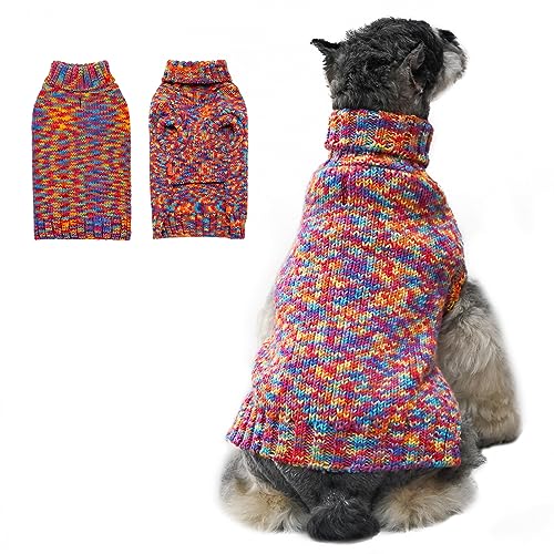 KYEESE-Dog-Sweater-Thermal-Turtleneck-Dog-Knitwear-for-Small-Dogs-with-Leash-Hole-Warm-Dog-Coat-for-Cold-Weather-in-Winter-Sunset-Red-M