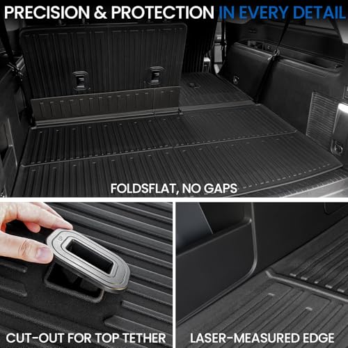 Image of Cargo Mat Backrest Mats for 2018-2024 Ford Expedition Max 7 /8 Seats, All Weather TPE Trunk Mat Cargo Liner Accessories (Cargo Mat+3rd Row Backrest Mats)