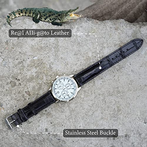 Vinacreations 20Mm Black Alligator Leather Watch Band Men Crocodile Belly Quick Release Vintage Replacement Wristwatch Strap Silver Tag Buckles Dh-01-20Mm #TOP1