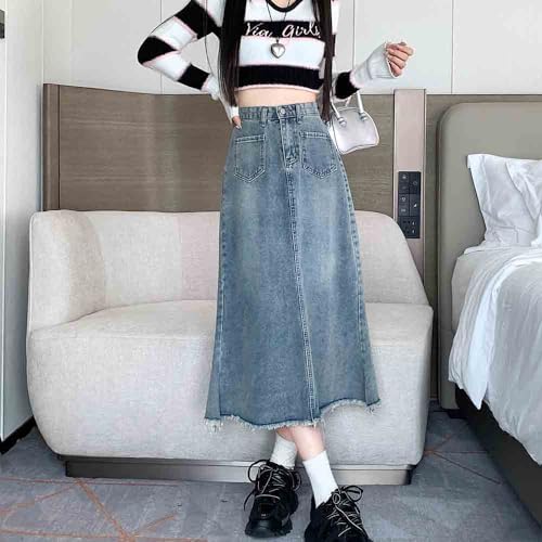 Retro Denim Skirt, Long Skirt, high Waisted, Casual A-line Skirt, Harajuku Denim Large Swing Skirt2