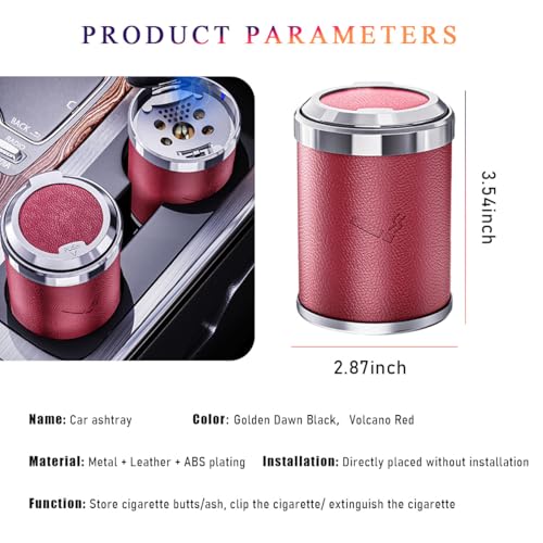Image of Wevdn Car Ashtray with Lid, Detachable & Portable Stainless Steel Smokeless Ashtrays for Car, Mini Universal Smell Proof Windproof Car Ashtray with LED Blue Light, Car Accessories (Red)