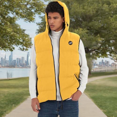 Image of MADHERO Men's Puffer Vest with Hood Water-Resistant Winter Puffy Vests Outerwear Mustard Yellow Size M