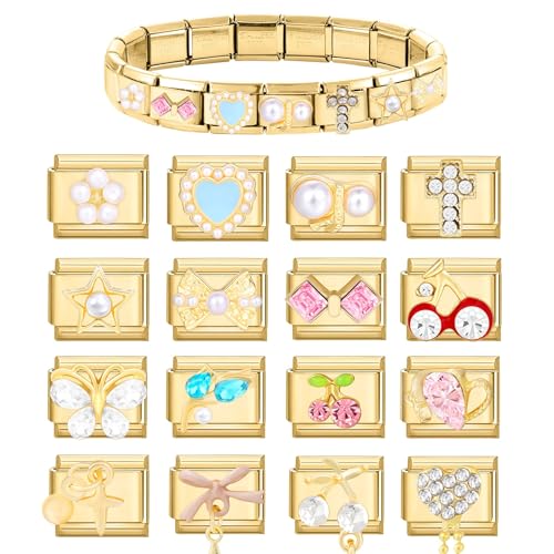 papasgix Custom Italian Charm Bracelet Charms Gold Set 10 Personalized Charm Brascelets 9mm Assorted Italian Charms Bracelet Links Handmade DIY Jewelry Colourful3