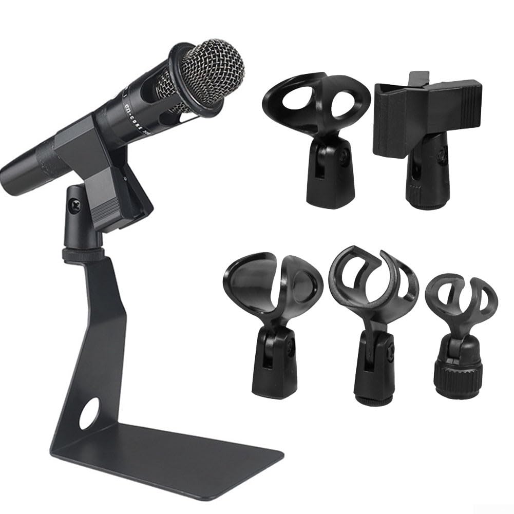 Microphone Clip with Adapter, Plastic Clamp For Handheld Mic Mount Holder Stand, 5/8in to 3/8in Adapter(B)
