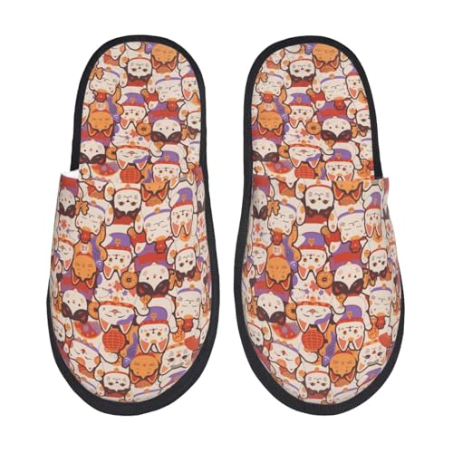 Maneki-Neko Cats Print Women'S Fuzzy Slip On Indoor Outdoor Winter House Slippers