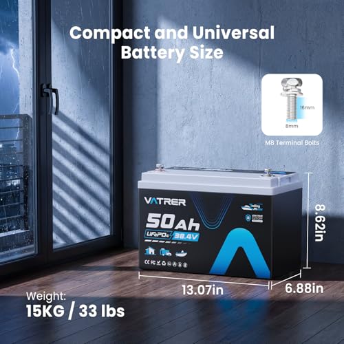 Image of 36V 50Ah LiFePO4 Lithium Battery with 1920W, Built-in 50A BMS, VATRER POWER Rechargeable Group31 Deep Cycle LiFePO4 Battery, Perfect for Trolling Motors, Marine, Off-Grid, Solar, Camping, etc.