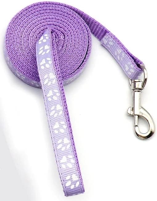 Small Dog Puppy Pet Cat Kitten Lead Pawprint Design Lightweight Nylon Metal Clip 120cm Leash Lilac Violet Light Purple - Image 3