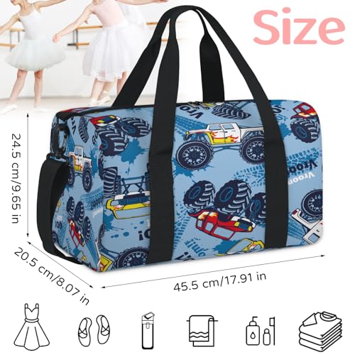 Sports Duffel Bag Monster Truck Foldable Travel Tote Bag Weekender Overnight Carry On Bags, Truck Cars Waterproof Gym Tote Bags2