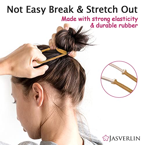 No Metal Hair Ties Brown Elastics Nylon For Women Girls Large Thick Fine Beauty Hair Ties Ponytail Holder Snag Free No Damage No Breakage 4Mm 50 Pcs Jasverlin (Light Ash Brown) #TOP2