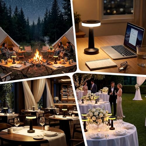 Image of Riakrum 2 Pcs LED Cordless Table Lamp Bulk Rechargeable,Black | Portable Wireless Lamps, 3 Color Stepless Dimming, 15 Hour Battery, Touch Control, Wedding Home Restaurant Decor