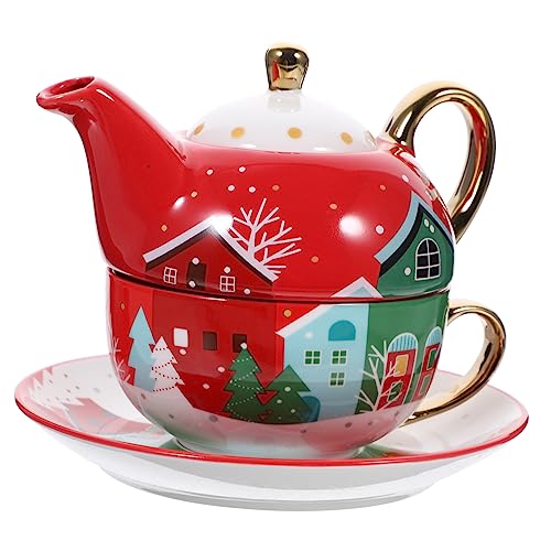 MAGICLULU Ensemble de Tasses Du Père Noël en Céramique Tasse à Eau Tasse à Café Tasse à Thé Soucoupe Théière Service à Thé Décoratif de Noël Rouge