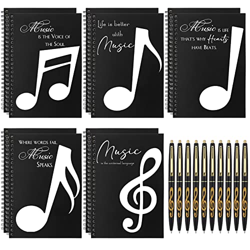 10 Set Music Themed Stationery Gifts Sets Including 10 Pcs Music Composition Manuscript Clef A5 Notebook and 10 Pcs Ballpoint Pens Music Gifts Bulk for Music Teachers Students