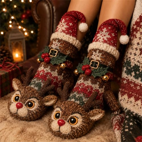 Christmas 3D Animal Socks for Adult Kids Cute Plush Fuzzy Novelty Xmas Gift - image 2