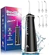 Munddusche Kabellos, Water Flosser Mit 4 Modi & 8 Anpassbaren Stufen 7 Düsen 300ML Tank Munddusche für Zahnzwischenraumreiniger Zahnreinigung Zwischenräume (Schwarz)