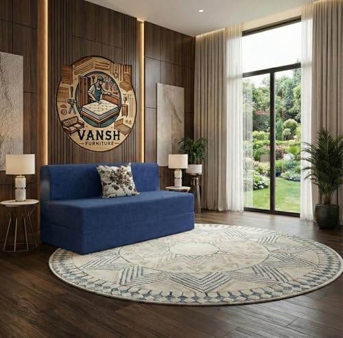 VANSH FURNITURE - Foldable One Seater Sofa Bed 3 X 6 Ft Jute Fabric Washable Cover Sofa Cum Bed with Cushions Convertible Sofa Bed for Home, Office (Blue Color - Pre-Assembled)