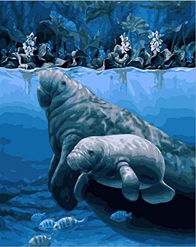 Manatee Diamond Painting by Numbers - MaiYiYi 5D Full Round Diamond Painting Underwater World Diamond Painting for Beginners Ocean World Diamond Pinting Kits for Adult Home Wall Art Decor (30X40 CM)