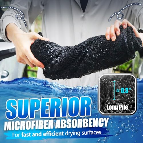 Image of Premium Car Drying Towel, 36x28 inch XL Microfiber Towel, 1300 GSM Microfiber Cleaning Cloth, Super Absorbent, Leaves No Streaks, Scratches, or Water Spots, Dries an Entire Vehicle, Black