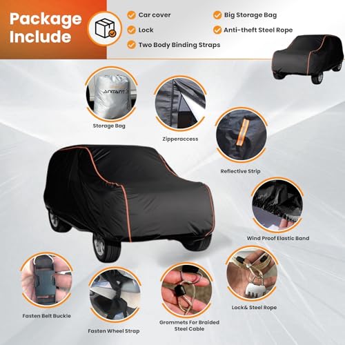 Image of Super Lightweight Large Car Cover,Winter Snow Large SUV Cover Waterproof All Weather UV Rain Protection Full Exterior Covers Fit SUV 201 inch to 215 inch
