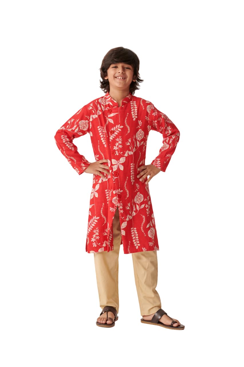 Pspeaches Boys Floral Printed Regular Kurta With Pyjamas (4-5Years)