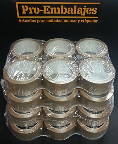 24 rollos de cinta embalaje MARRON. Rollos 66 mts x 50 mm. En material Polipropileno (24 rollos = 4 blister)