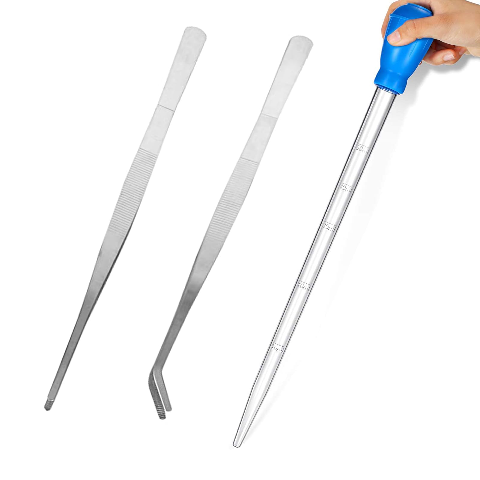 3 Pieces Axolotl Tank Accessories, Extra Long Tweezers for Aquarium, Coral Feeder Long Syringe, Fish Feeding Tongs Tweezers for Reef Roids Aquatic Plant Spider Snake Lizard