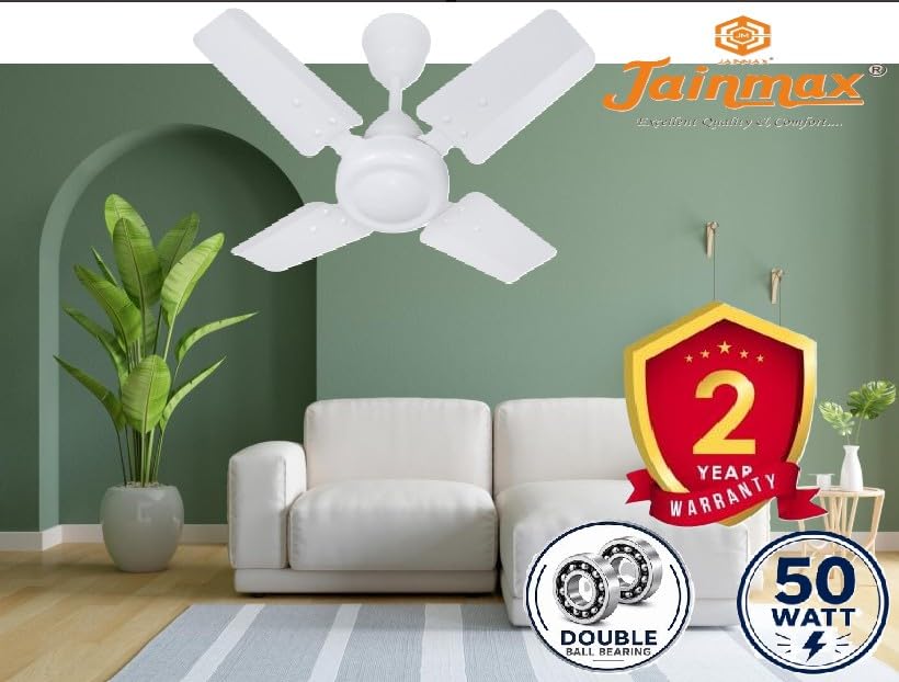 Image of 600mm High Speed Ceiling Fan, White | 4 Blades, 50 Watt, Double Ball Bearing