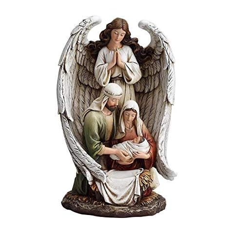 Elysian Gift Shop Christmas Tabletop Nativity Figurine with Guardian Angel and Holy Family- One Piece 10" Cover