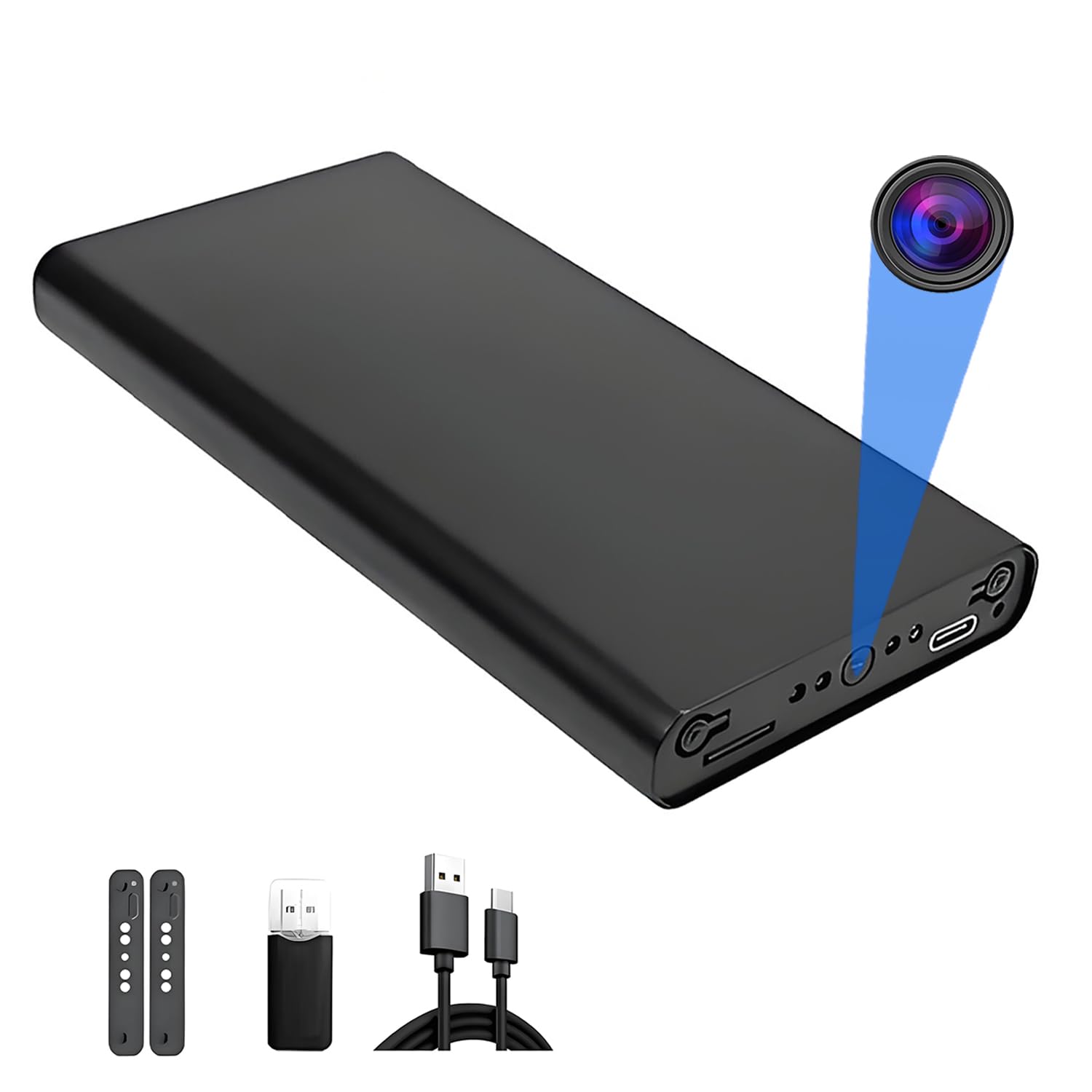 Caméra portable espion cachée, caméra de surveillance mini, caméra de sécurité chargeur portable 10 000 mAh 1080P Détection de mouvement - Vision nocturne automatique - Capteur de gravité