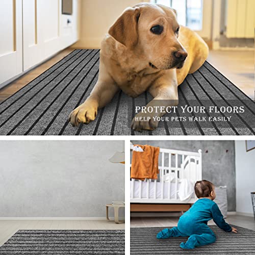 Ayoha Runner Rug 2' X 6' Indoor/Outdoor Carpet For Hallway Kitchen Entryway Patio Lobby Garage Deck Area Rugs With Natural Non-Slip Rubber Backing, Gray/Black Strip (Available For Custom Sizes) #TOP4