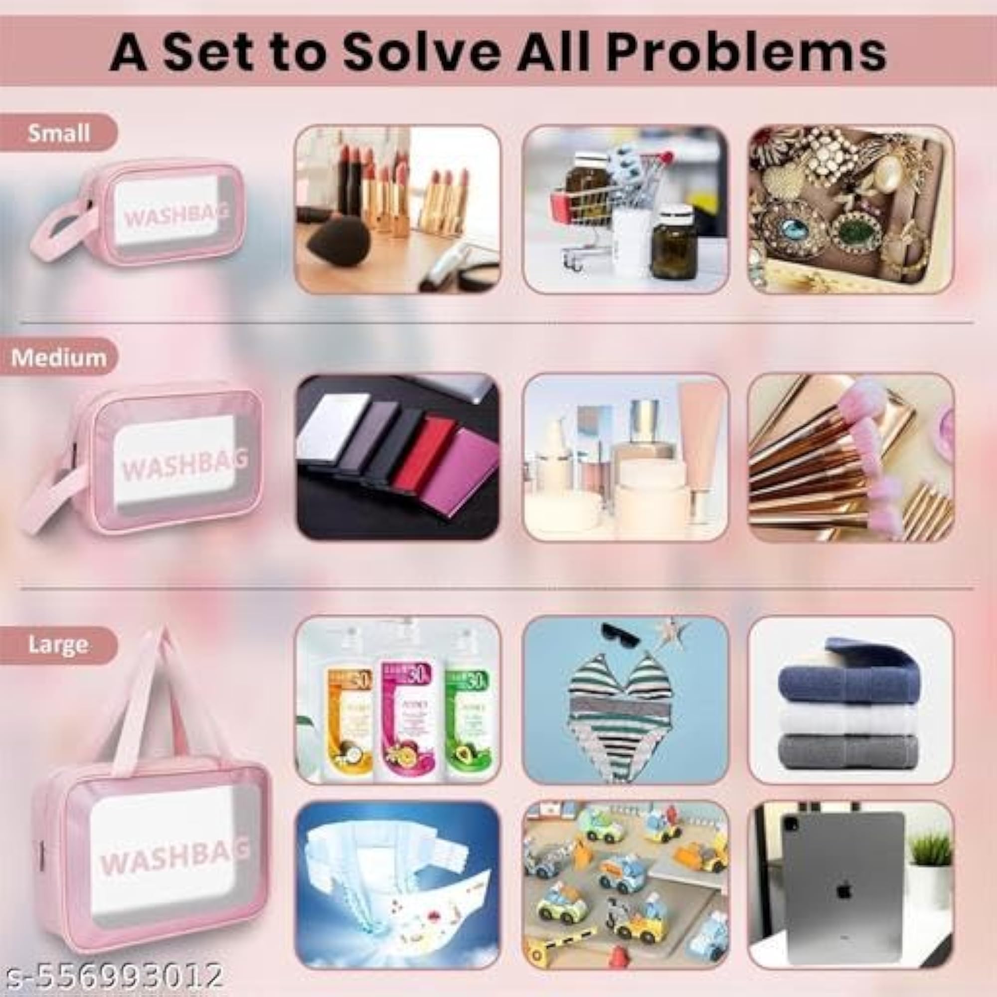 3 PCS Combo Makeup Pouch Travel Toiletries Organizer for Women