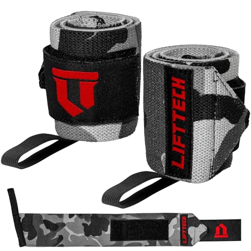 Lift Tech Fitness COMP 18'' Wrist Wraps - Wrist Wraps for Weightlifting Men and Women Suitable - Thumb Loop Wrist Straps for Powerlifting, Strength Training, Lifting - Pair of 2, Camouflage