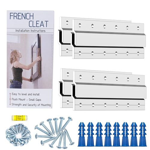 Image of French Cleat Hanger 6 Inch Heavy Duty- 4 Pack - Picture, Mirror, Whiteboard, Cabniet, Shelf, Pallet or Panel Interlocking Wall Mounting Bracket - Aluminum Z Bar Clip Hanger Supports 60 lbs