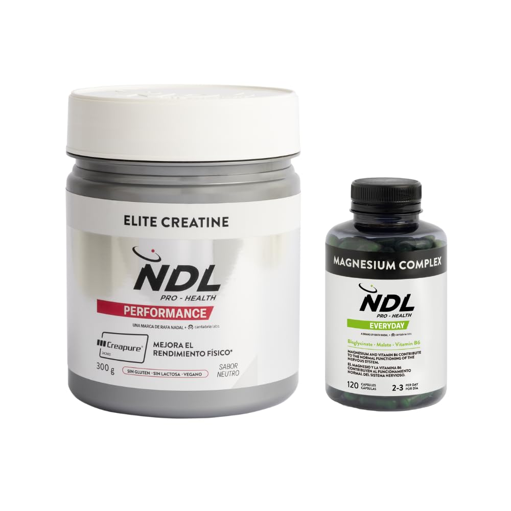 NDL Pro-Health Creatina monohidratada Creapure® en polvo + Magnesium Complex con Vitamina B6 y D | Mejora el rendimiento físico y obtén más energía para tu día a día | Una marca de Rafa Nadal