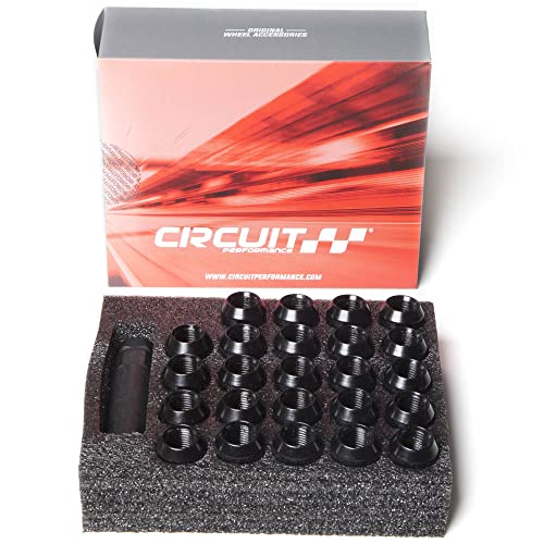 Image of Circuit Performance Spline Drive Tuner Acorn Lug Nuts Black 14x1.5 Forged Steel (24pc + Tool) Compatible with Dodge Challenger Charger