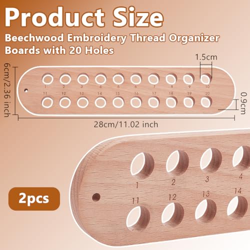OLYCRAFT 2Pcs Wood Embroidery Thread Organizers 20 Holes Wooden Embroidery Floss Organizer Cross Stitch Thread Organizer Wooden Stitch Thread Holder Needlework Thread Sorter for DIY Sewing Crafts