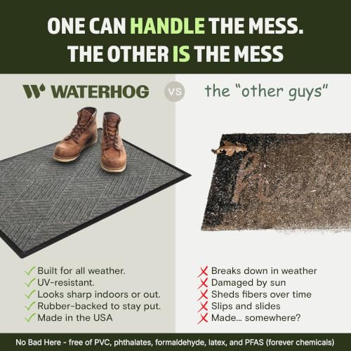 Image of WaterHog Max Diamonds Front Door Mat Indoor Outdoor Entrance, All-Weather Heavy Duty Commercial Doormat with Non-Slip Rubber Backing, Dirt & Moisture Trapper, Low Profile, Made in USA 24 inchx35 inch Grey Ash
