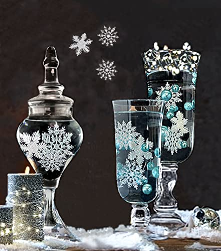 50 Floating Sparkling Snowflakes-Snowballs-Fills 1 Galons for Your Vasess-with Measured Transparent Gels Floating Kit & 3 Submersible Fairy Lights Strings in Warm White